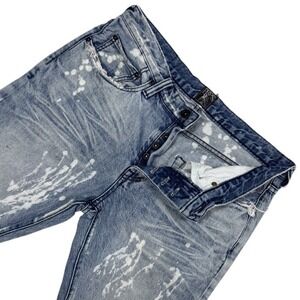 PRPS Jeans Mens 32x34 Blue Bleach Splatter Distressed Slim Straight Denim